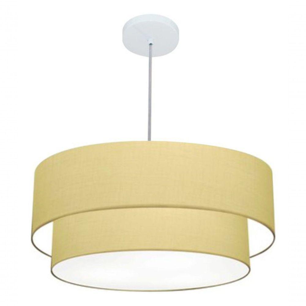 Lustre Pendente Duplo Cilíndrico Vivare Md-4357 Cúpula Em Tecido 60x50cm - Bivolt Algodão-crú 127/220v - 4
