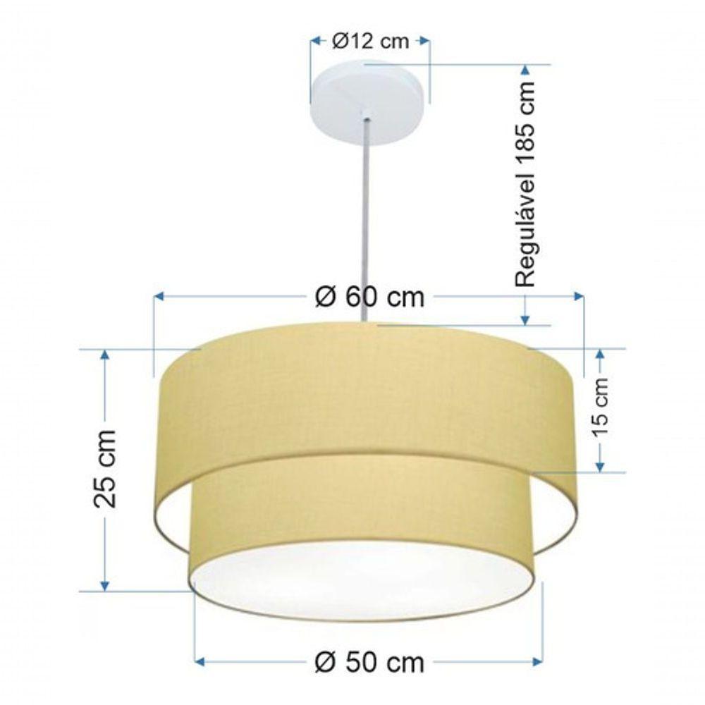 Lustre Pendente Duplo Cilíndrico Vivare Md-4357 Cúpula Em Tecido 60x50cm - Bivolt Algodão-crú 127/220v - 5