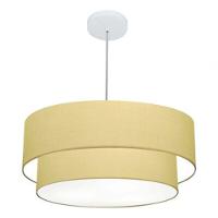 Lustre Pendente Duplo Cilíndrico Vivare Md-4357 Cúpula Em Tecido 60x50cm - Bivolt Algodão-crú 127/220v