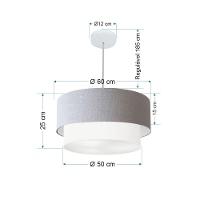 Lustre Pendente Duplo Cilíndrico Vivare Md-4357 Cúpula Tecido 60x50cm - Bivolt Rustico-cinza-branco 127/220v - 2