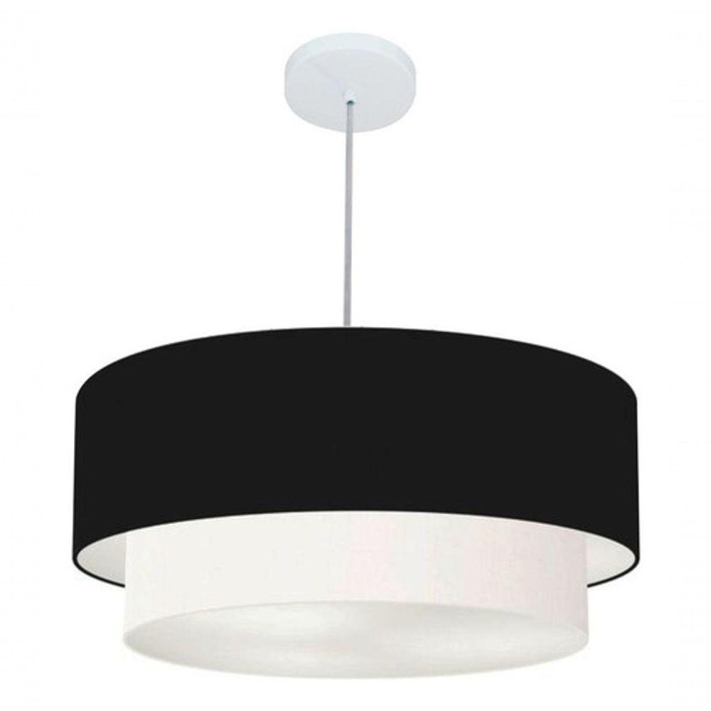 Lustre Pendente Duplo Cilíndrico Vivare Md-4356 Cúpula Tecido 55x50cm - Bivolt Preto-branco 127/220v - 4