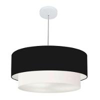 Lustre Pendente Duplo Cilíndrico Vivare Md-4356 Cúpula Tecido 55x50cm - Bivolt Preto-branco 127/220v - 1