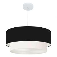 Lustre Pendente Duplo Cilíndrico Vivare Md-4356 Cúpula Tecido 55x50cm - Bivolt Preto-branco 127/220v