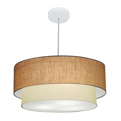 Lustre Pendente Duplo Cilíndrico Vivare Md-4356 Cúpula Tecido 55x50cm - Bivolt Palha-bege 127/220v