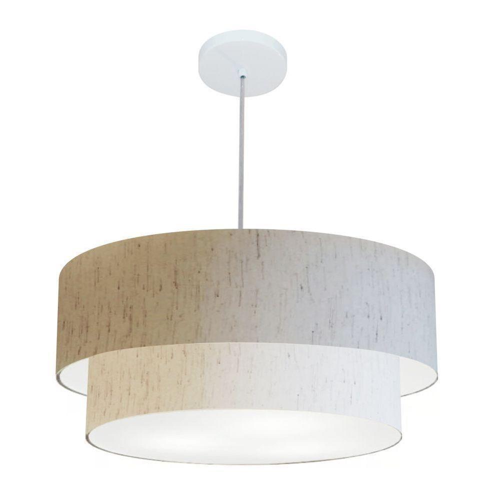 Lustre Pendente Duplo Cilíndrico Vivare Md-4356 Cúpula Em Tecido 55x50cm - Bivolt Linho Bege 127/220v - 1