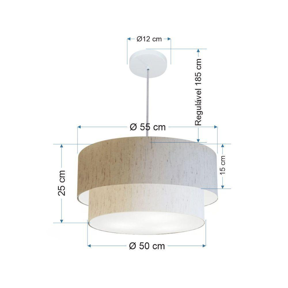 Lustre Pendente Duplo Cilíndrico Vivare Md-4356 Cúpula Em Tecido 55x50cm - Bivolt Linho Bege 127/220v - 2