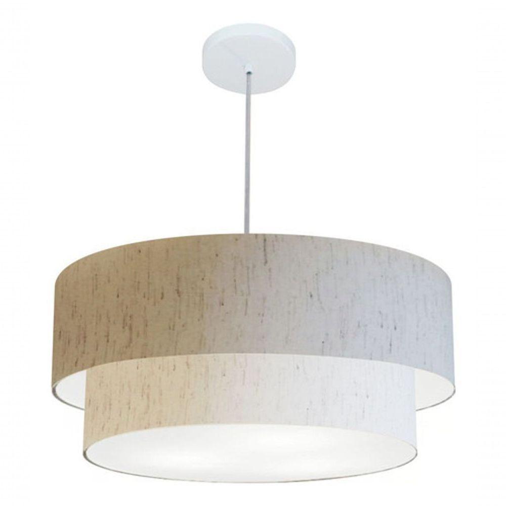 Lustre Pendente Duplo Cilíndrico Vivare Md-4356 Cúpula Em Tecido 55x50cm - Bivolt Linho Bege 127/220v - 4