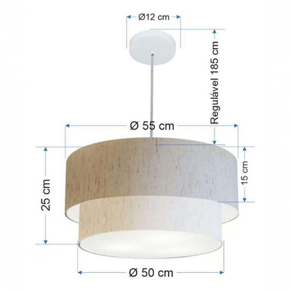 Lustre Pendente Duplo Cilíndrico Vivare Md-4356 Cúpula Em Tecido 55x50cm - Bivolt Linho Bege 127/220v - 5