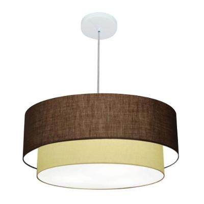 Lustre Pendente Duplo Cilíndrico Vivare Md-4356 Cúpula Tecido 55x50cm - Bivolt Café-algodão-crú 127/220v