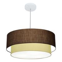 Lustre Pendente Duplo Cilíndrico Vivare Md-4356 Cúpula Tecido 55x50cm - Bivolt Café-algodão-crú 127/220v