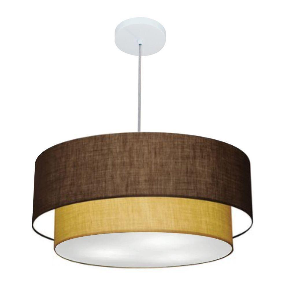 Lustre Pendente Duplo Cilíndrico Vivare Md-4356 Cúpula Tecido 55x50cm - Bivolt Café-palha 127/220v - 1