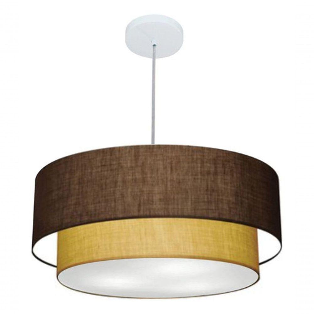Lustre Pendente Duplo Cilíndrico Vivare Md-4356 Cúpula Tecido 55x50cm - Bivolt Café-palha 127/220v - 4
