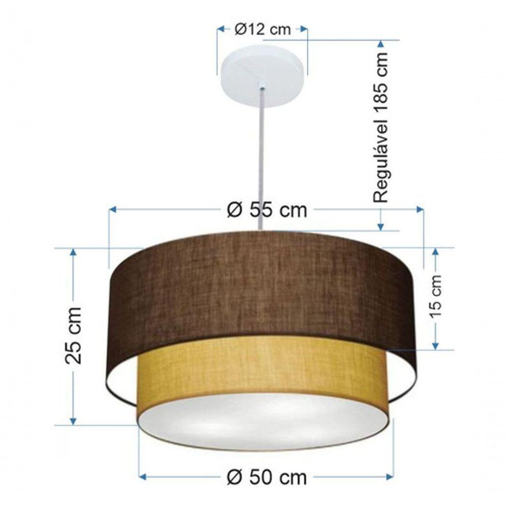 Lustre Pendente Duplo Cilíndrico Vivare Md-4356 Cúpula Tecido 55x50cm - Bivolt Café-palha 127/220v - 5