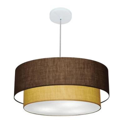 Lustre Pendente Duplo Cilíndrico Vivare Md-4356 Cúpula Tecido 55x50cm - Bivolt Café-palha 127/220v