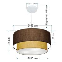 Lustre Pendente Duplo Cilíndrico Vivare Md-4356 Cúpula Tecido 55x50cm - Bivolt Café-palha 127/220v - 5