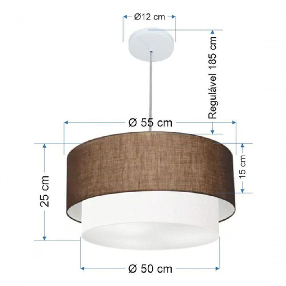 Lustre Pendente Duplo Cilíndrico Vivare Md-4356 Cúpula Tecido 55x50cm - Bivolt Café-branco 127/220v - 5