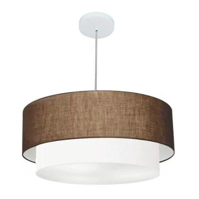Lustre Pendente Duplo Cilíndrico Vivare Md-4356 Cúpula Tecido 55x50cm - Bivolt Café-branco 127/220v