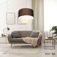 Lustre Pendente Duplo Cilíndrico Vivare Md-4356 Cúpula Tecido 55x50cm - Bivolt Café-branco 127/220v - 6