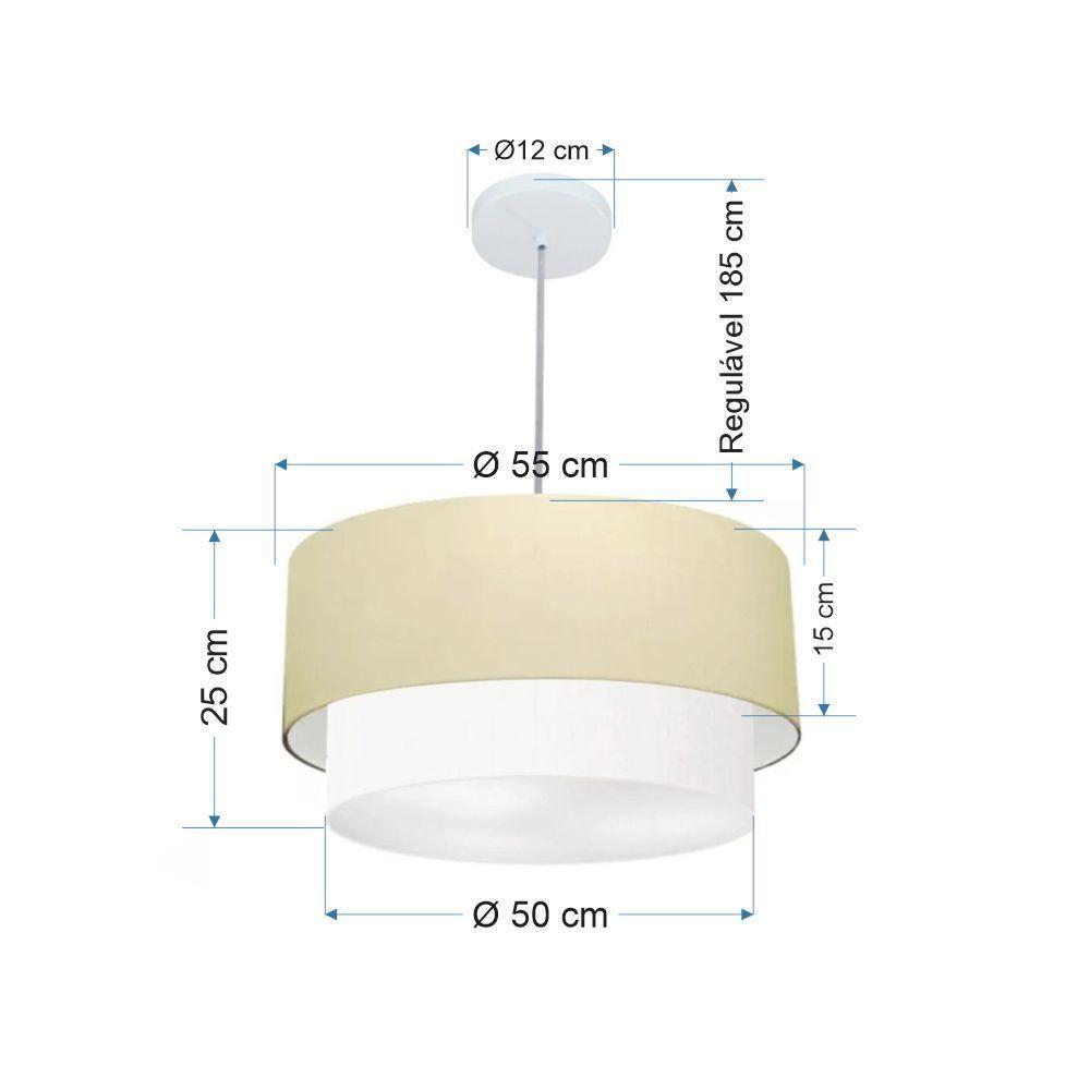 Lustre Pendente Duplo Cilíndrico Vivare Md-4356 Cúpula Tecido 55x50cm - Bivolt Algodão-crú-branco 127/220v - 2