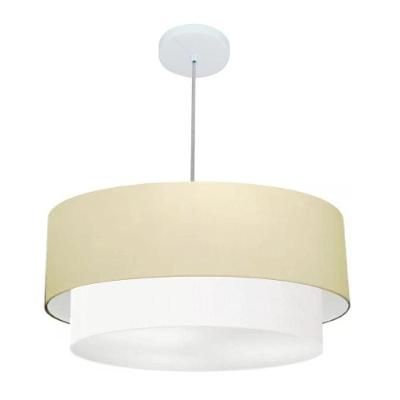 Lustre Pendente Duplo Cilíndrico Vivare Md-4356 Cúpula Tecido 55x50cm - Bivolt Algodão-crú-branco 127/220v