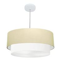 Lustre Pendente Duplo Cilíndrico Vivare Md-4356 Cúpula Tecido 55x50cm - Bivolt Algodão-crú-branco 127/220v - 1
