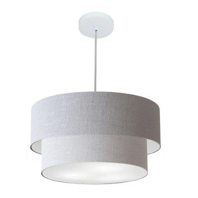 Lustre Pendente Duplo Cilíndrico Vivare Md-4355 Cúpula Em Tecido 50x40cm - Bivolt Rustico-cinza 127/220v