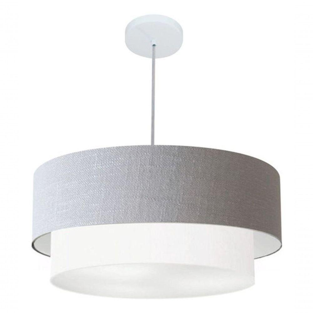Lustre Pendente Duplo Cilíndrico Vivare Md-4356 Cúpula Tecido 55x50cm - Bivolt Rustico-cinza-branco 127/220v - 4