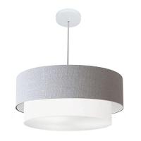 Lustre Pendente Duplo Cilíndrico Vivare Md-4356 Cúpula Tecido 55x50cm - Bivolt Rustico-cinza-branco 127/220v - 1