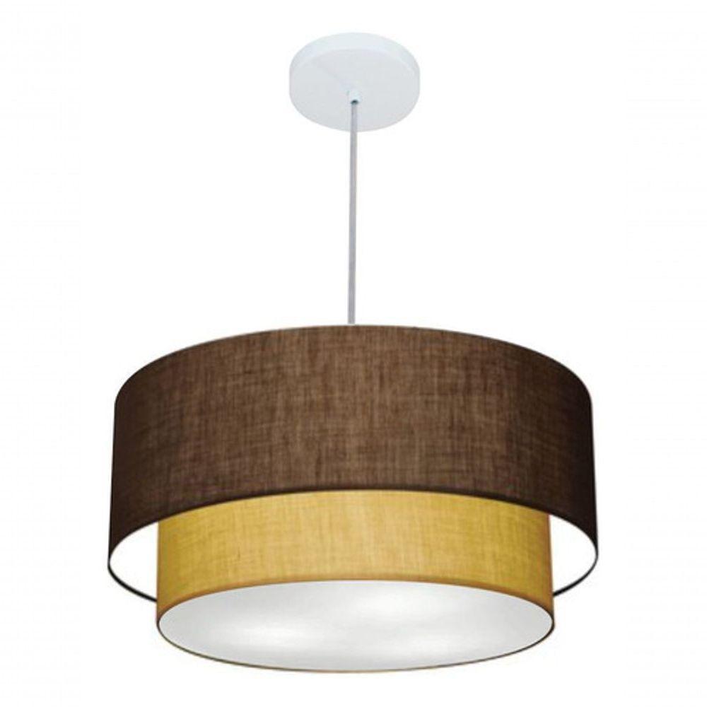Lustre Pendente Duplo Cilíndrico Vivare Md-4355 Cúpula Em Tecido 50x40cm - Bivolt Café-palha 127/220v - 4