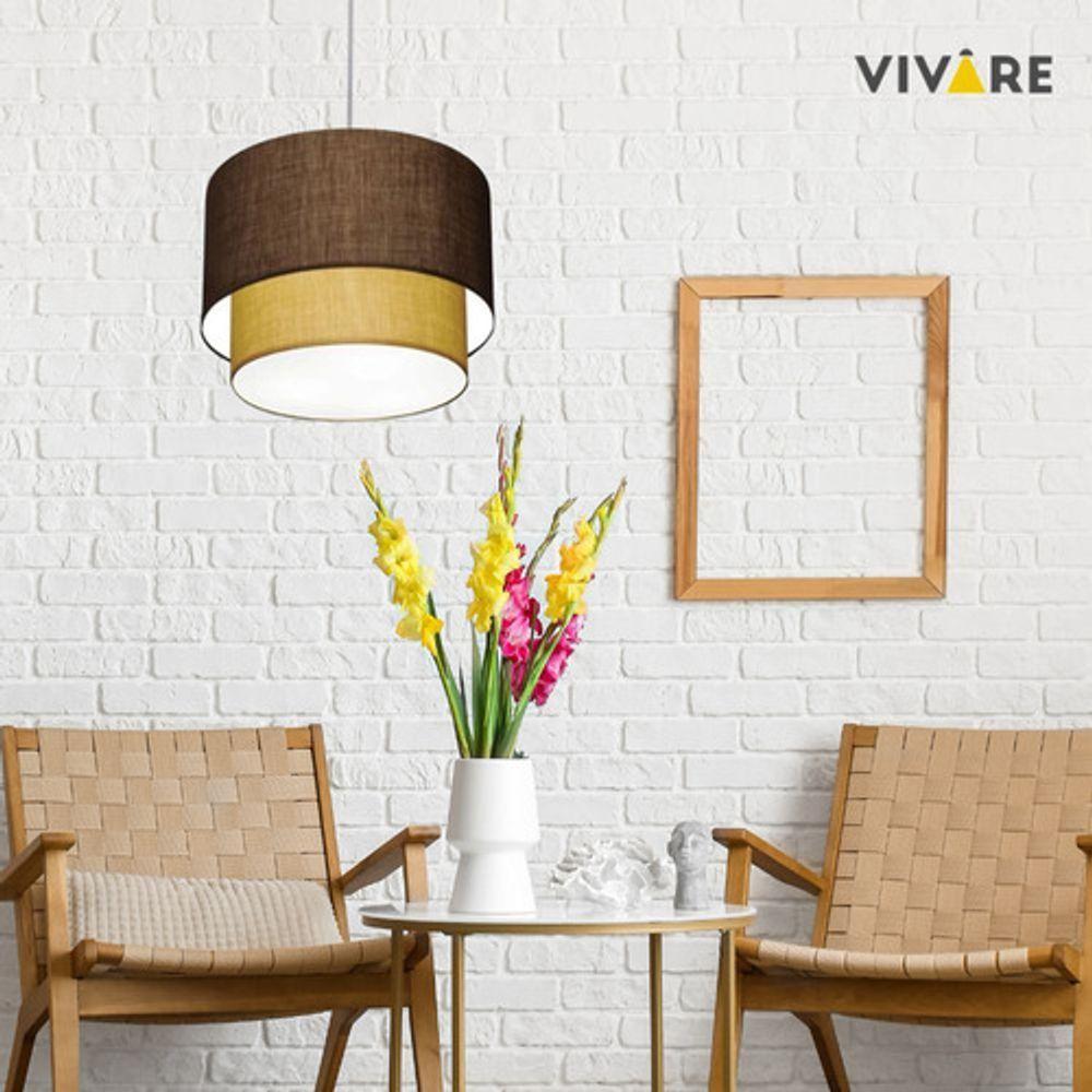 Lustre Pendente Duplo Cilíndrico Vivare Md-4355 Cúpula Em Tecido 50x40cm - Bivolt Café-palha 127/220v - 6