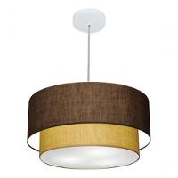 Lustre Pendente Duplo Cilíndrico Vivare Md-4355 Cúpula Em Tecido 50x40cm - Bivolt Café-palha 127/220v