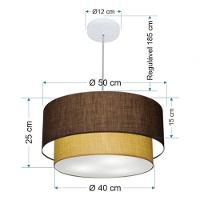 Lustre Pendente Duplo Cilíndrico Vivare Md-4355 Cúpula Em Tecido 50x40cm - Bivolt Café-palha 127/220v - 5