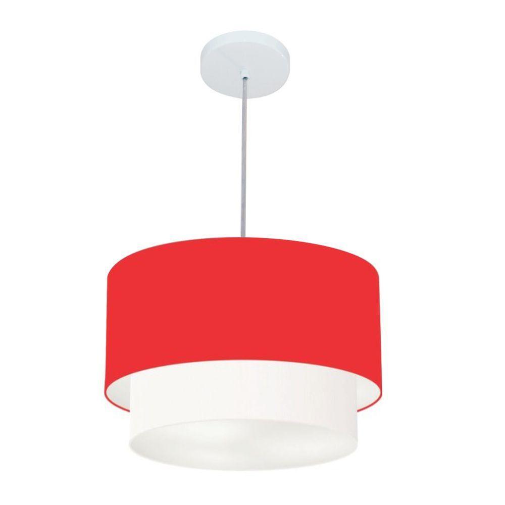 Lustre Pendente Duplo Cilíndrico Vivare Md-4354 Cúpula Tecido 45x40cm - Bivolt Vermelho-branco 127/220v - 1