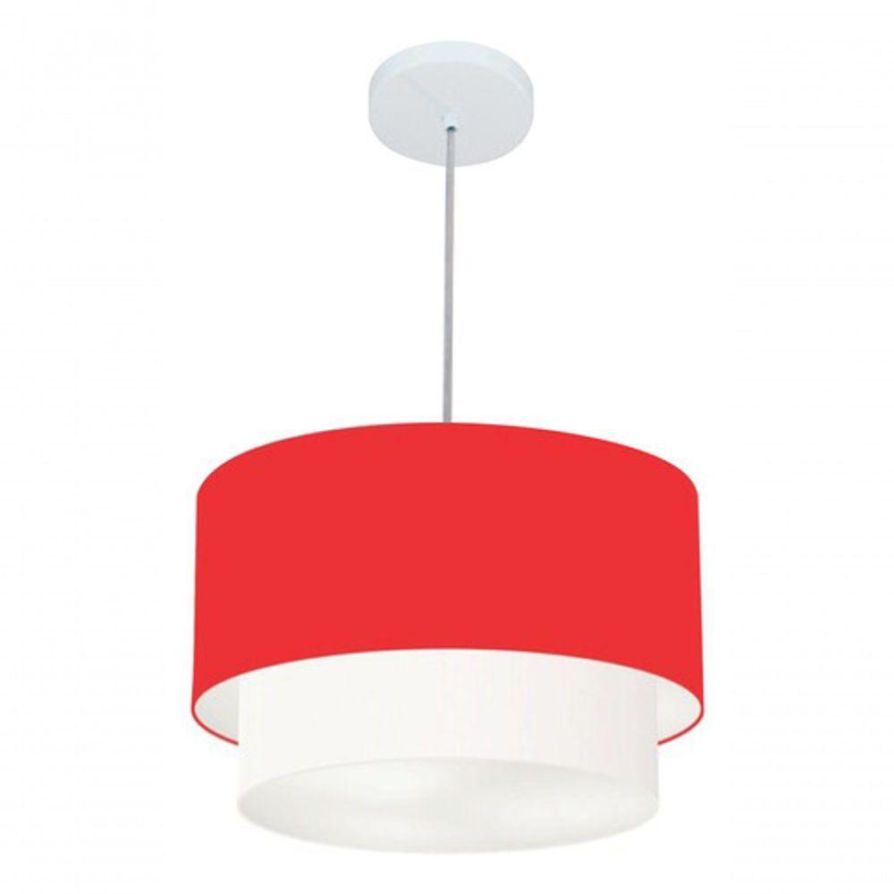 Lustre Pendente Duplo Cilíndrico Vivare Md-4354 Cúpula Tecido 45x40cm - Bivolt Vermelho-branco 127/220v - 4
