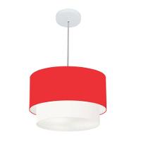 Lustre Pendente Duplo Cilíndrico Vivare Md-4354 Cúpula Tecido 45x40cm - Bivolt Vermelho-branco 127/220v - 1