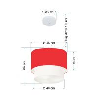 Lustre Pendente Duplo Cilíndrico Vivare Md-4354 Cúpula Tecido 45x40cm - Bivolt Vermelho-branco 127/220v - 2