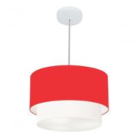 Lustre Pendente Duplo Cilíndrico Vivare Md-4354 Cúpula Tecido 45x40cm - Bivolt Vermelho-branco 127/220v