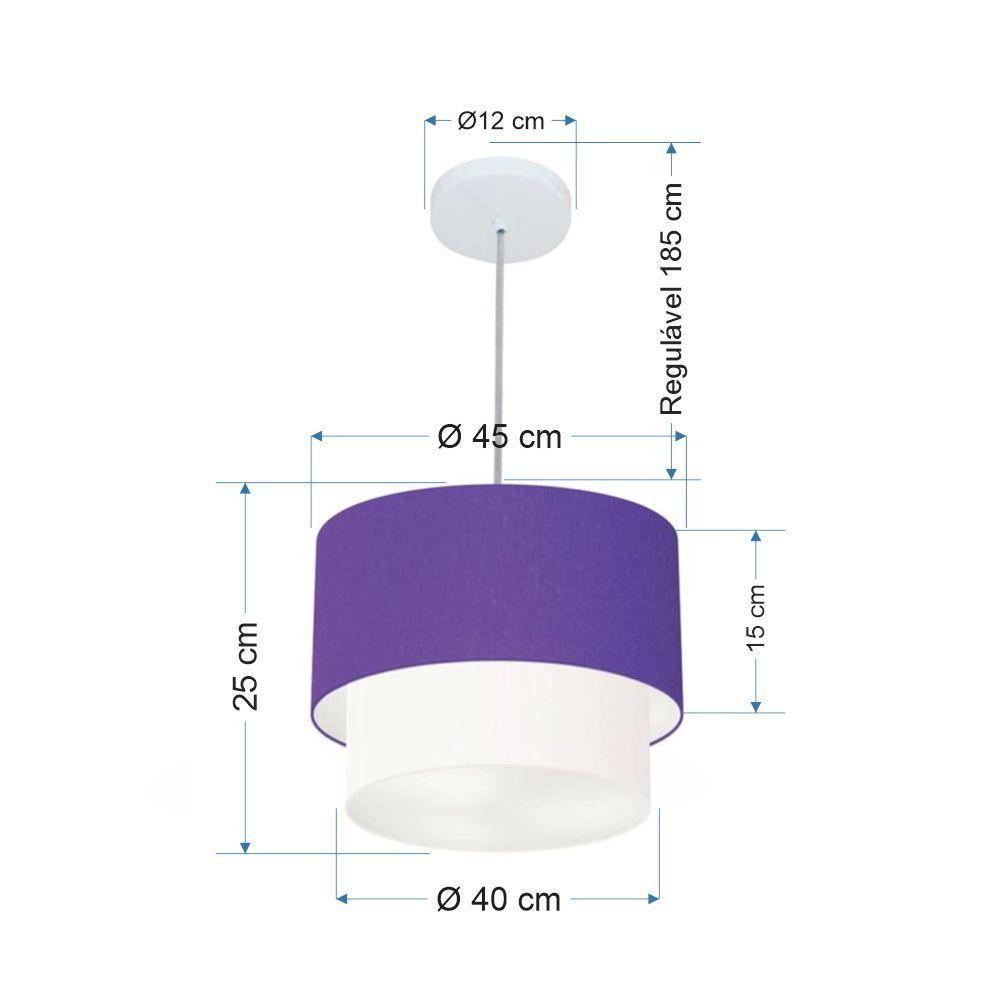 Lustre Pendente Duplo Cilíndrico Vivare Md-4354 Cúpula Tecido 45x40cm - Bivolt Roxo-branco 127/220v - 2