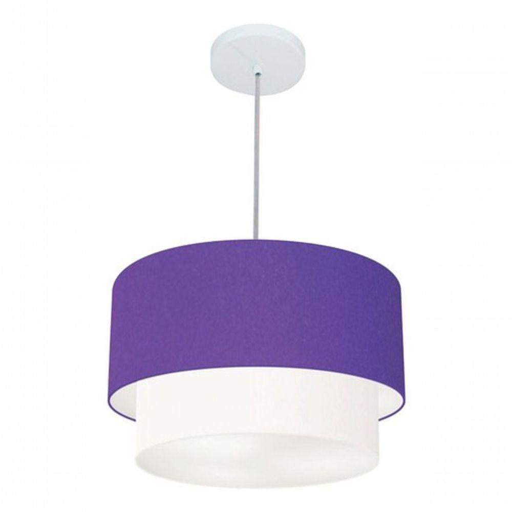 Lustre Pendente Duplo Cilíndrico Vivare Md-4354 Cúpula Tecido 45x40cm - Bivolt Roxo-branco 127/220v - 4