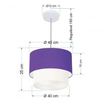 Lustre Pendente Duplo Cilíndrico Vivare Md-4354 Cúpula Tecido 45x40cm - Bivolt Roxo-branco 127/220v - 5