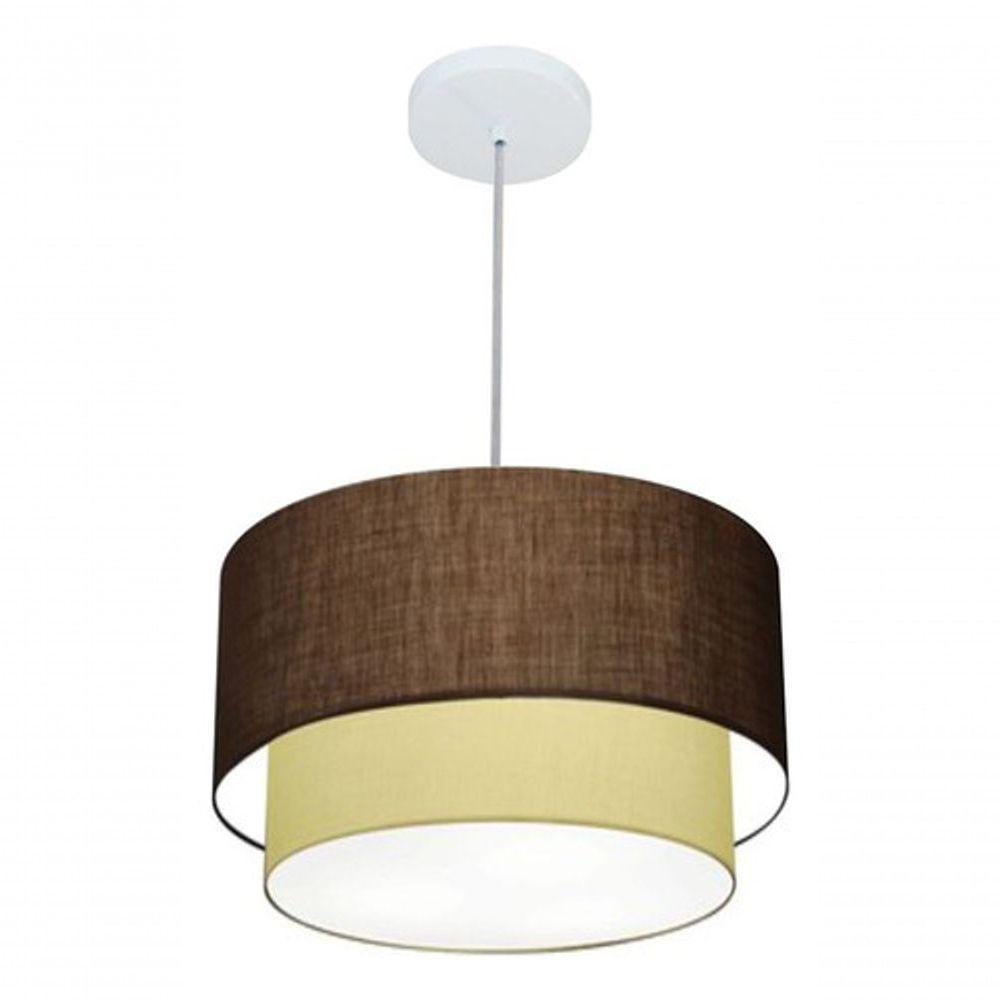 Lustre Pendente Duplo Cilíndrico Vivare Md-4354 Cúpula Em Tecido 45x40cm - Bivolt Café-algodão-crú 127/220v - 4