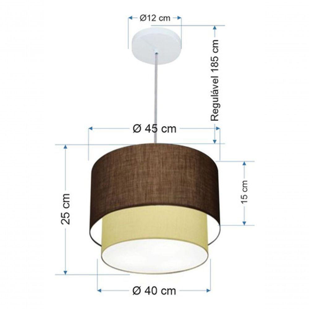 Lustre Pendente Duplo Cilíndrico Vivare Md-4354 Cúpula Em Tecido 45x40cm - Bivolt Café-algodão-crú 127/220v - 5