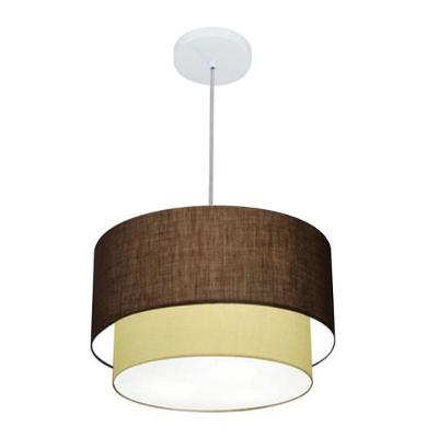 Lustre Pendente Duplo Cilíndrico Vivare Md-4354 Cúpula Em Tecido 45x40cm - Bivolt Café-algodão-crú 127/220v