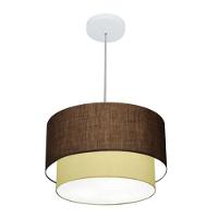 Lustre Pendente Duplo Cilíndrico Vivare Md-4354 Cúpula Em Tecido 45x40cm - Bivolt Café-algodão-crú 127/220v - 1