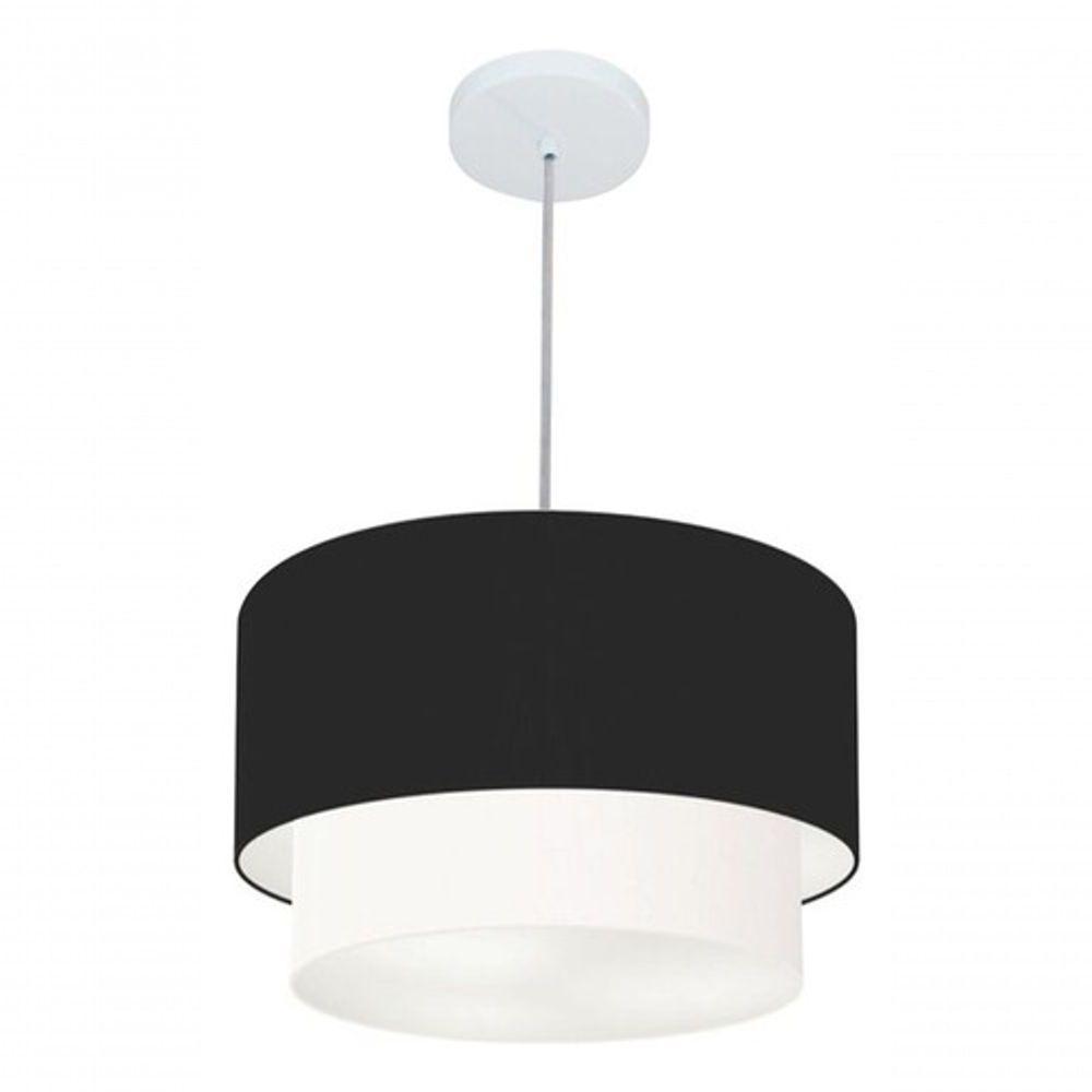 Lustre Pendente Duplo Cilíndrico Vivare Md-4354 Cúpula Em Tecido 45x40cm - Bivolt Preto-branco 127/220v - 4