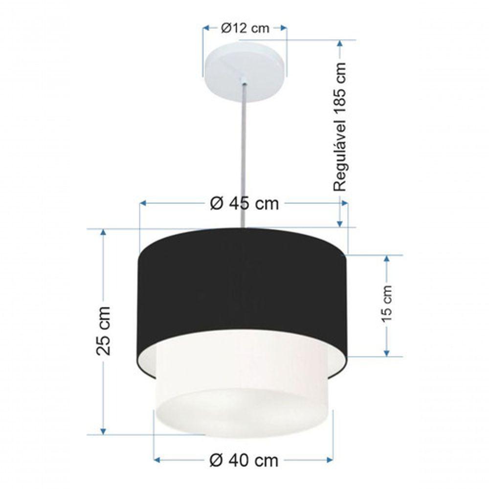Lustre Pendente Duplo Cilíndrico Vivare Md-4354 Cúpula Em Tecido 45x40cm - Bivolt Preto-branco 127/220v - 5