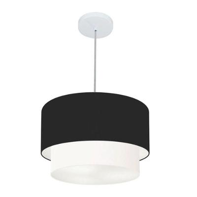 Lustre Pendente Duplo Cilíndrico Vivare Md-4354 Cúpula Em Tecido 45x40cm - Bivolt Preto-branco 127/220v