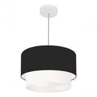 Lustre Pendente Duplo Cilíndrico Vivare Md-4354 Cúpula Em Tecido 45x40cm - Bivolt Preto-branco 127/220v