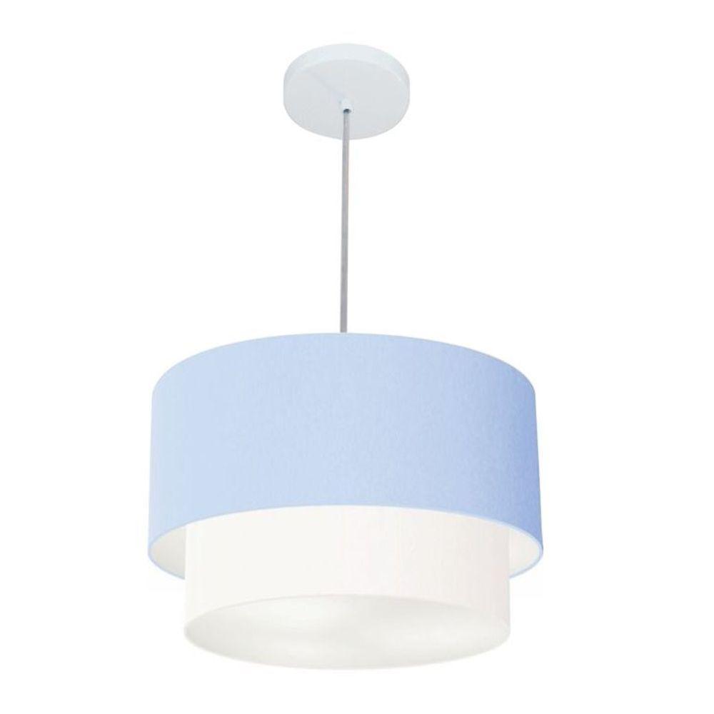 Lustre Pendente Duplo Cilíndrico Vivare Md-4354 Cúpula Tecido 45x40cm - Bivolt Azul-bebê-branco 127/220v - 1
