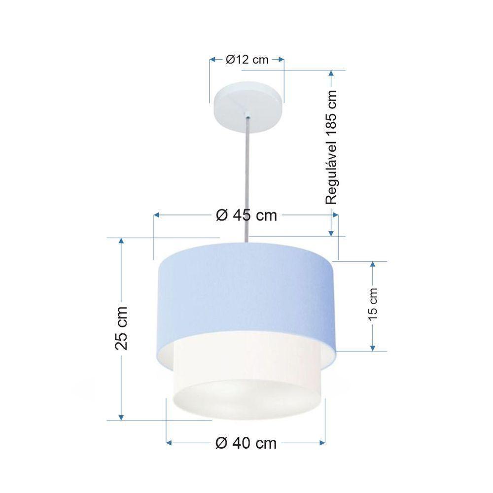 Lustre Pendente Duplo Cilíndrico Vivare Md-4354 Cúpula Tecido 45x40cm - Bivolt Azul-bebê-branco 127/220v - 2